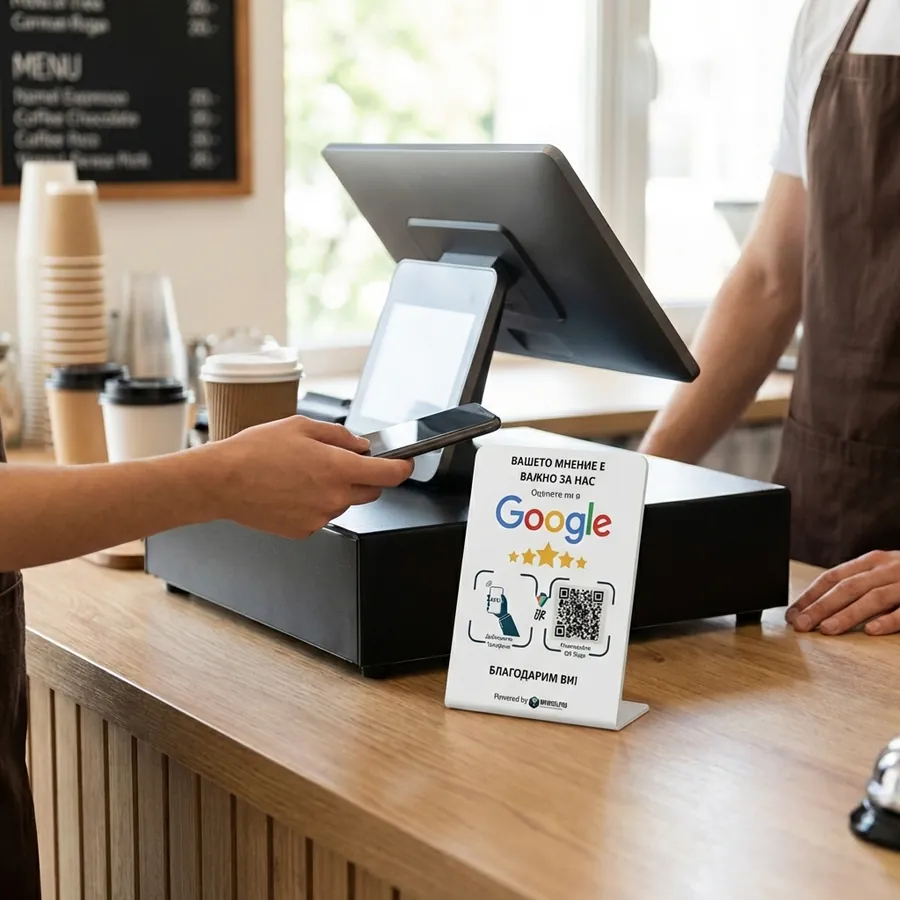 NFC табела за Google отзиви в кафене